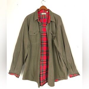 VTG 90s LL Bean Flannel Lined Heavy Duty Shirt Chore Jacket Green Big & Tall XXL
